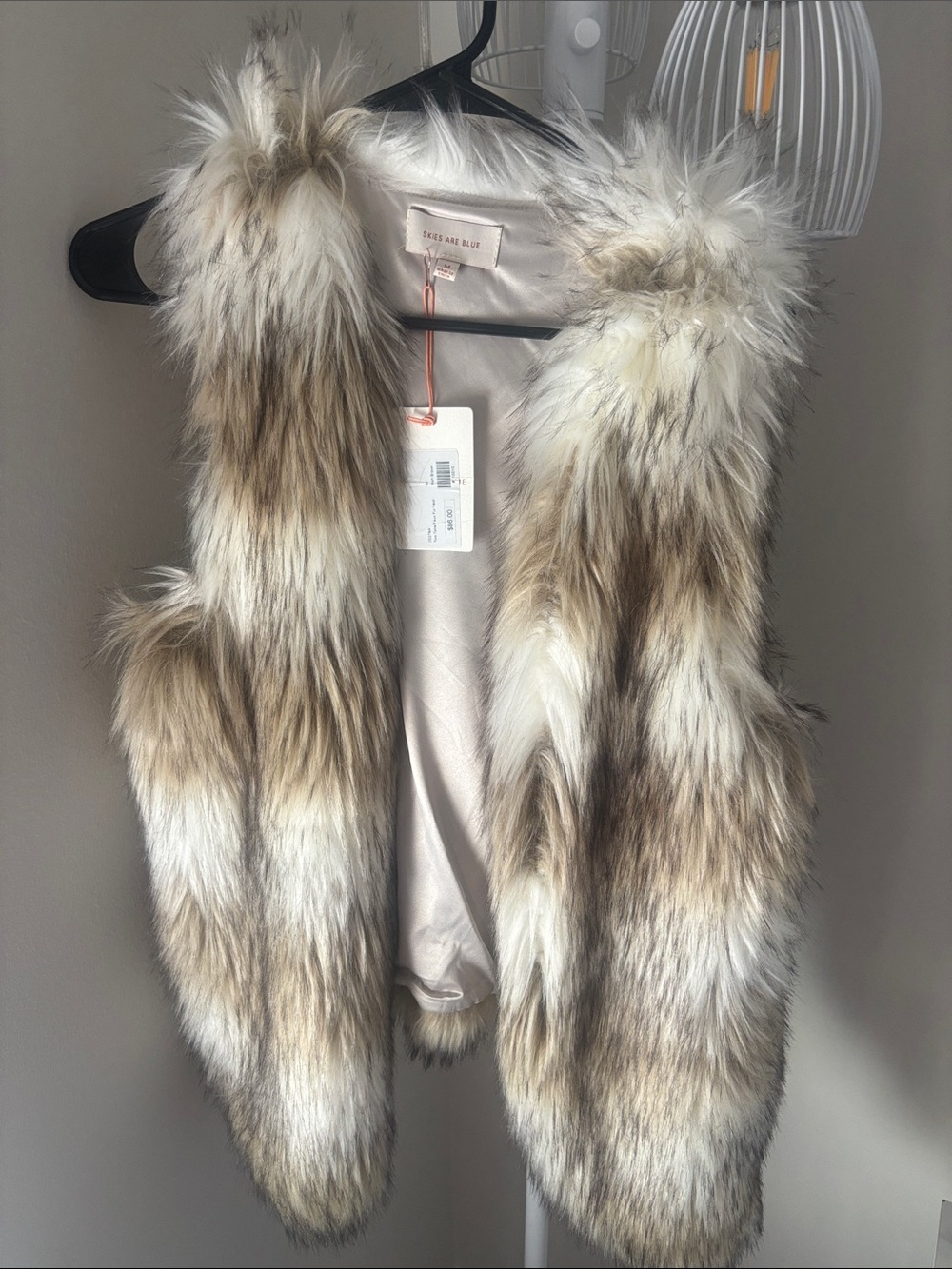 “Skies Are Blue”Cream and Brown Faux Fur Vest